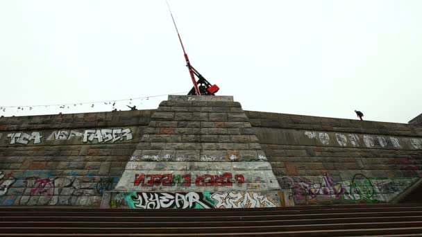 View on metronome monument in prague — Stock Video