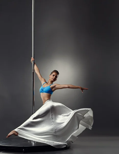 Image of pretty graceful girl dancing on pole — Stock Photo, Image