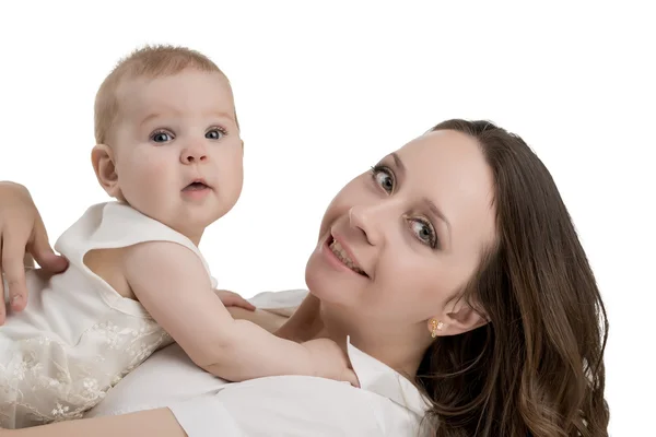 Anne ve çocuk. Beyaz izole portre — Stok fotoğraf