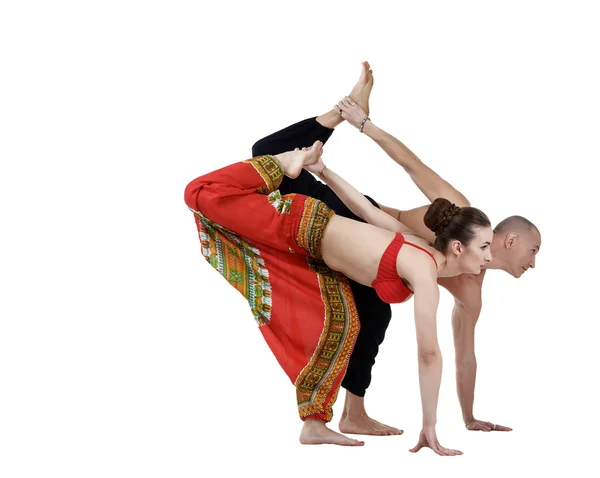 Paired yoga training of man and woman — Stock Photo, Image