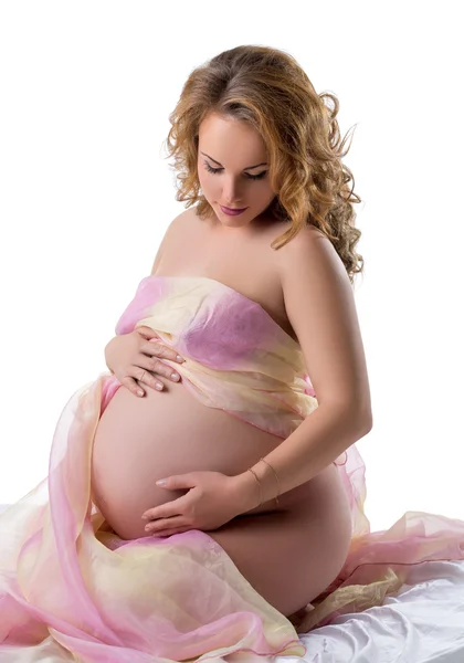 美丽的孕妇露出她的肚子 — 图库照片