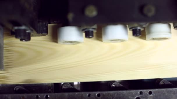 Kijk bij het toetreden van latten in productie van gelijmde lichtbundel — Stockvideo