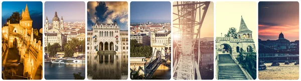 Collage of Budapest sights at night — Stock Photo, Image