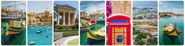 Collage van Maltese bezienswaardigheden en symbolen — Stockfoto
