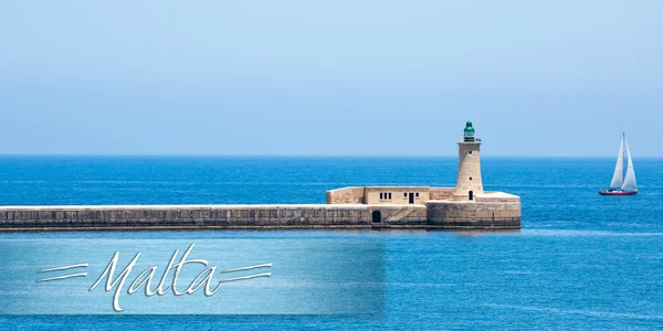 Cartolina con faro del porto di La Valletta — Foto Stock