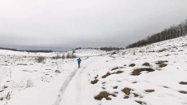 Caminatas turísticas en nieve — Vídeo de stock