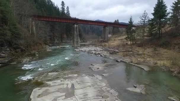 Wunderschöne Landschaft mit Fluss, der in die Berge fließt — Stockvideo