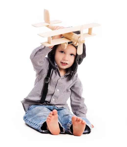 리틀 보가 재생 장난감 비행기 파일럿 모자 — 스톡 사진