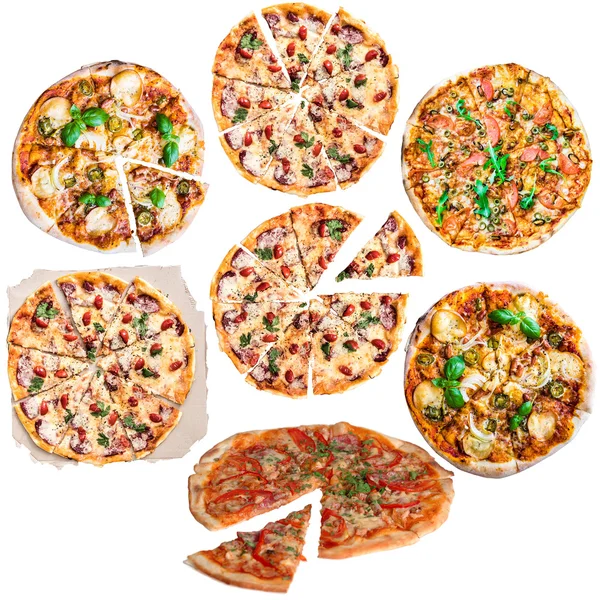 Pizza kolekce na bílém pozadí — Stock fotografie