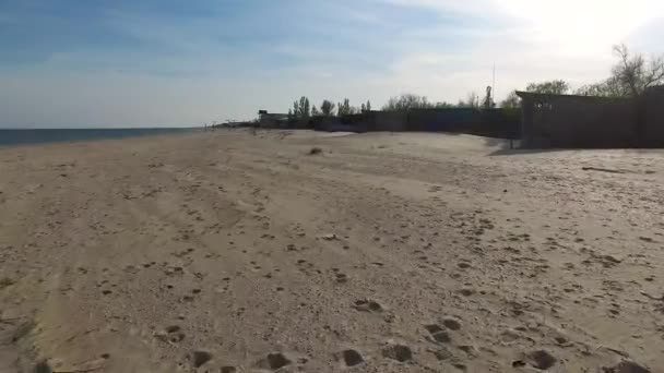 Old houses on deserted beach in Odessa bay — Stock Video