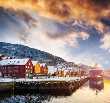 Bergen, Norveç'te Bay Bryggen sokak