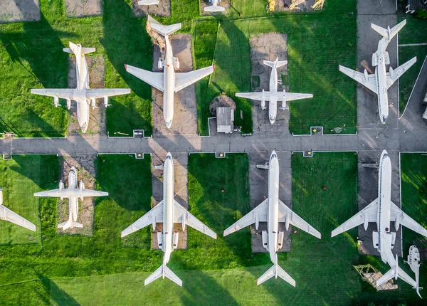 Top view of old airplanes exhibition — Stock Photo, Image
