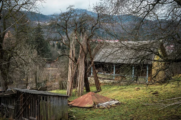 カルパティア山脈で家と庭 — ストック写真