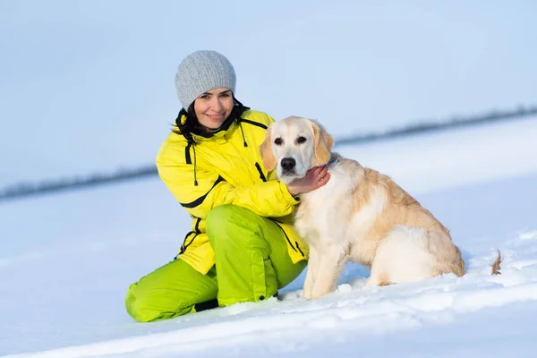 Beautiful woman with lovely dog — Stock Photo, Image