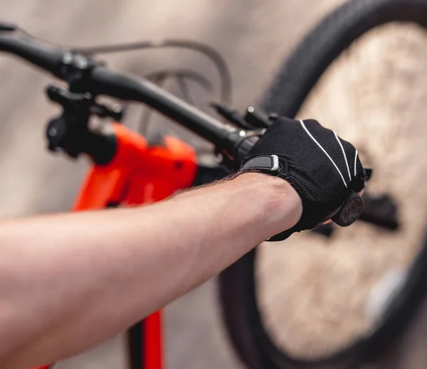 Hand Sport Glove Bicycle Handlebar — Stock Photo, Image