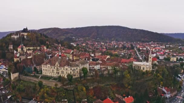 Вид з висоти Сігісоара (Румунія). — стокове відео