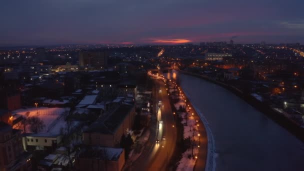 Kharkiv ciudad desde arriba en invierno durante la noche — Vídeos de Stock