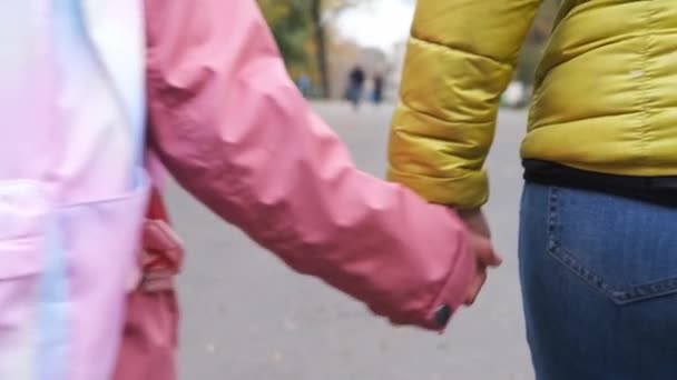 Madre e hija caminando cogidas de la mano — Vídeo de stock