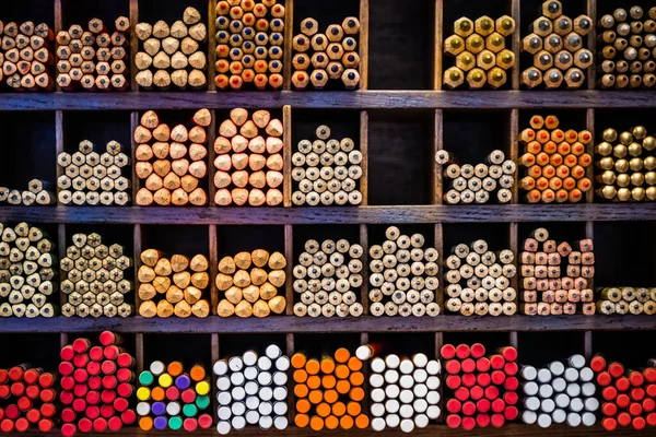 Shelves with many different pecils — Stock Photo, Image