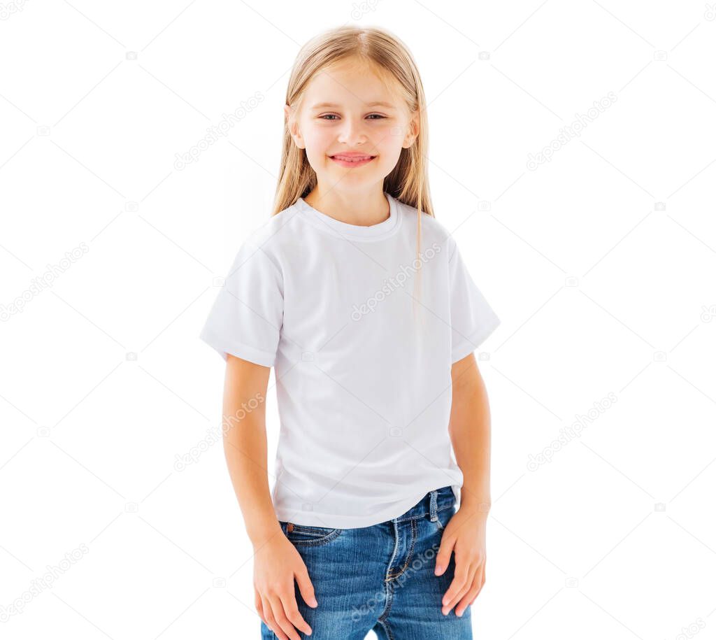 Little girl in new white clothes