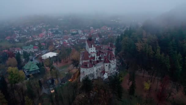 Aerial view of the Bran Castle — Stock Video