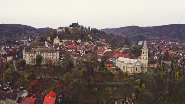 Aerial view of Sighisoara, Romania — Stock Video