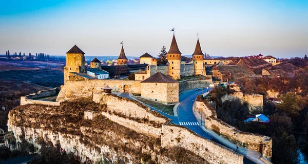 Letecký pohled na pevnost Kamianets Podilskyi — Stock fotografie