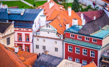 Cesky Krumlov caddelerinin üst görüntüsü