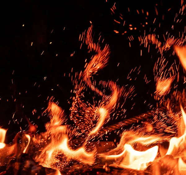 Fire flame isolated on black background — Stock Photo, Image