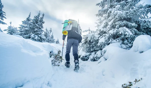 Alpinismo turistico montagna innevata in inverno — Foto Stock