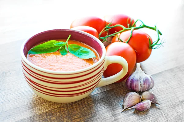 Skål med tomatsoppa gaspacho — Stockfoto