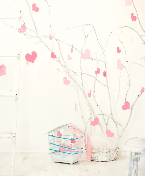 Interior com corações rosa — Fotografia de Stock