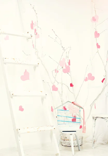 Interieur mit rosa Herzen — Stockfoto