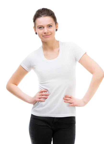 Chica en blanco camiseta blanca —  Fotos de Stock