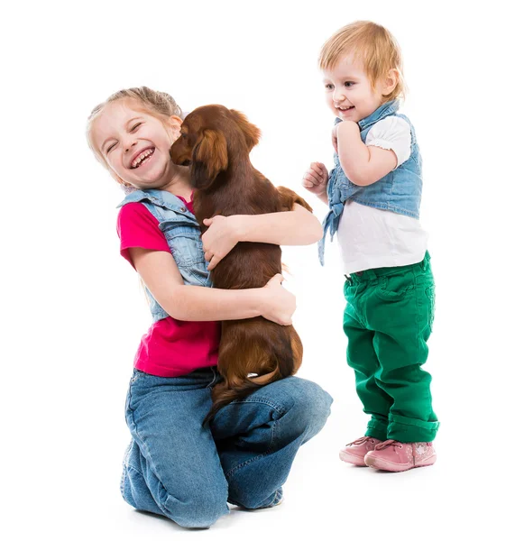 Niños con salchicha —  Fotos de Stock