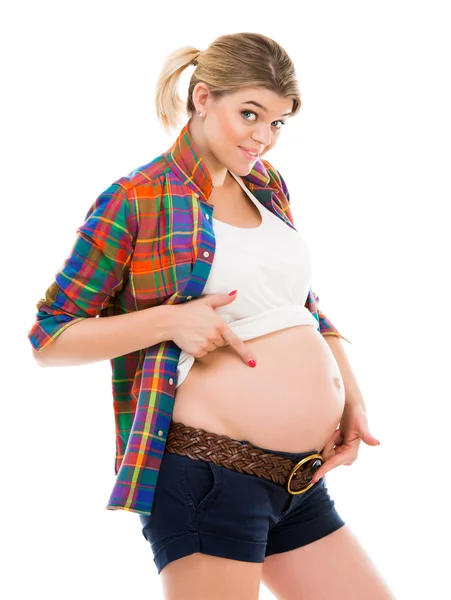 Mujer embarazada en blanco — Foto de Stock