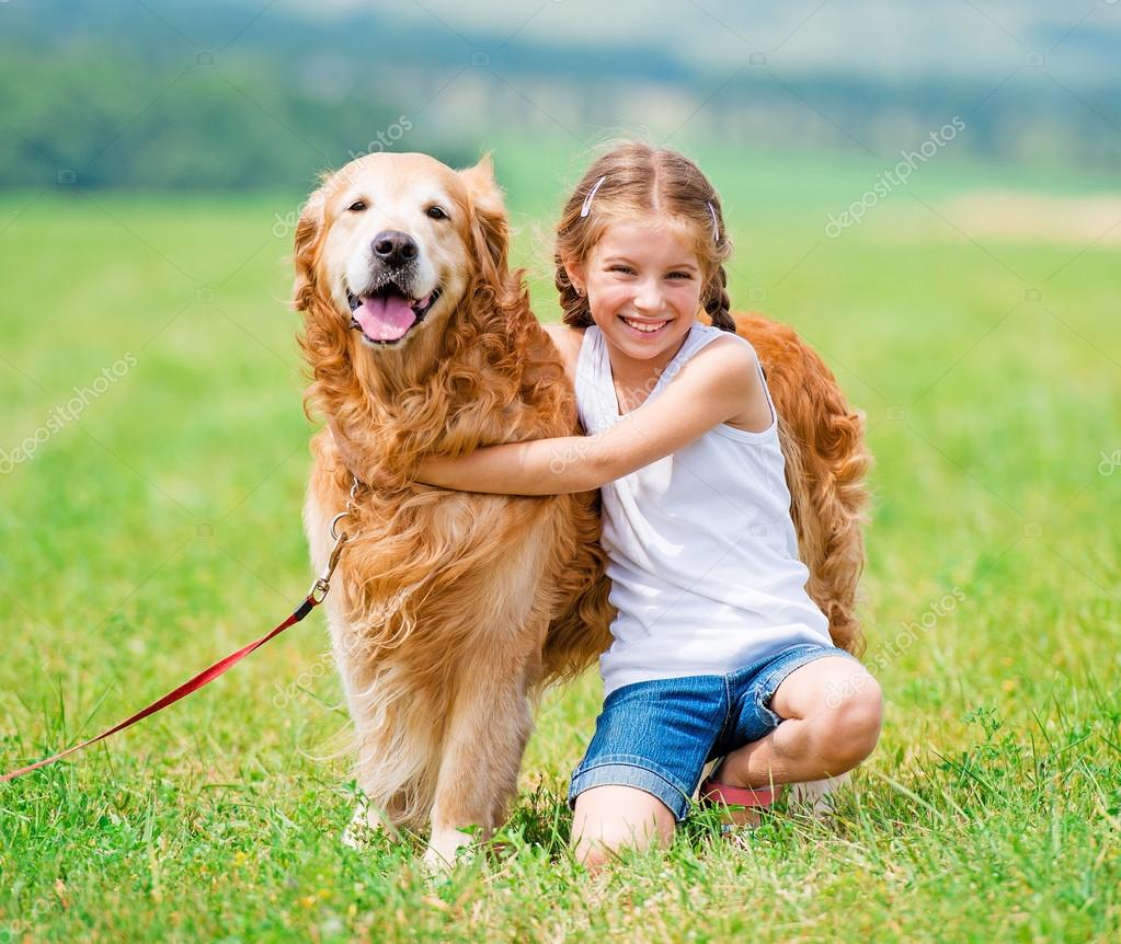 Little girl with golden retriever Stock Photo by ©GekaSkr 54580621