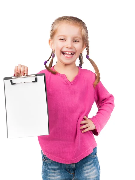 Kleines Mädchen mit weißem Brett — Stockfoto