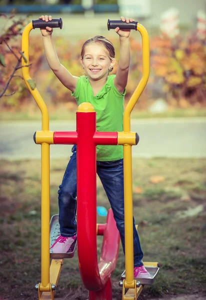 Young girl with simulator — Stock Photo, Image