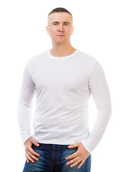 Uzun kollu Beyaz tişörtlü adam — Stok fotoğraf