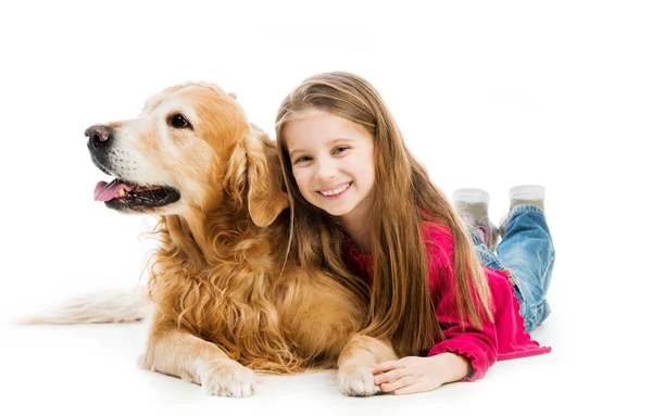 Pies myśliwski i dziewczynki — Zdjęcie stockowe