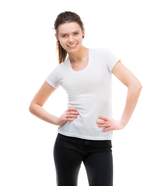 Menina em branco t-shirt branca — Fotografia de Stock