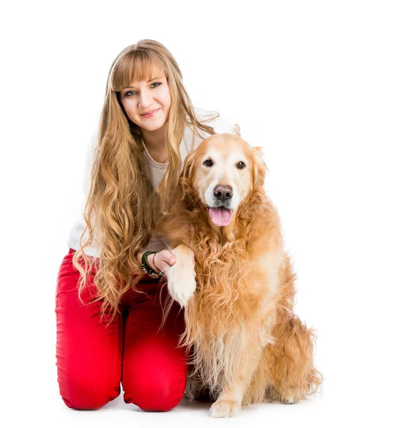 Retriever and girl — Stock Photo, Image