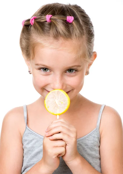 Menina com pirulito — Fotografia de Stock