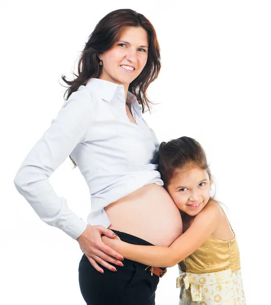 Menina abraçando barriga — Fotografia de Stock