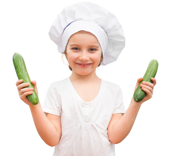 Niña con pepinos — Foto de Stock