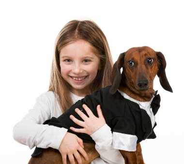 little girl with dog clipart