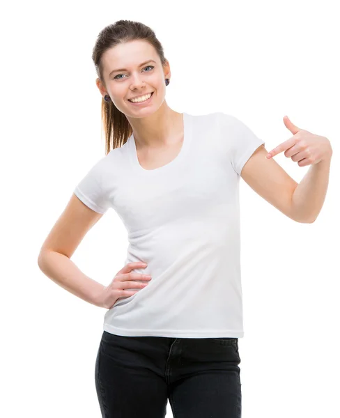 Girl in blank white t-shirt — Stock Photo, Image