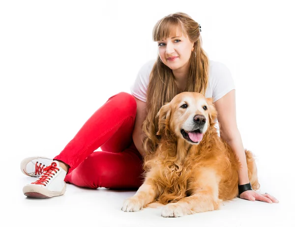 Retriever and girl — Stock Photo, Image