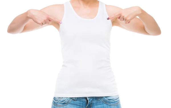 T-shirt branca em uma jovem mulher — Fotografia de Stock